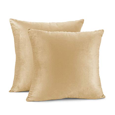 Nestl Bedding Solid Microfiber Velvet 20” x 20” Throw Pillow Cover Set of 2, Camel Gold