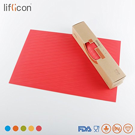 Liflicon Silicone Place Mat for Dining Table Reusable Kids Place Mat Hot Pads Pot Holders Spoon Rest Baking Mat Pet Food Mat Non-slip Trivet Mats Size 17.72’’*11.81’’-Red