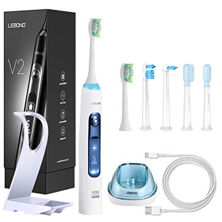 Sonic Electric Toothbrushes with 15 Cleaning Modes, LEBOND USB Rechargeable Electric Toothbrush Set with Timer, LCD Display & 5 Functional Heads for Kids and Adults