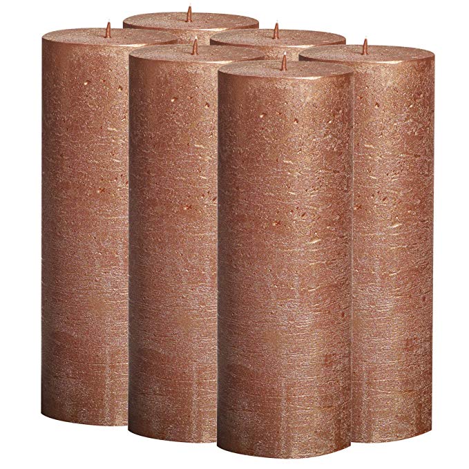 BOLSIUS Rustic Full Metallic Copper Candles – Set of 6 Unscented Pillar Candles – Copper Candles with a Full Metallic Coat – Slow Burning – Perfect Décor Candle – 190/68m 7.5X 2.75 Inches