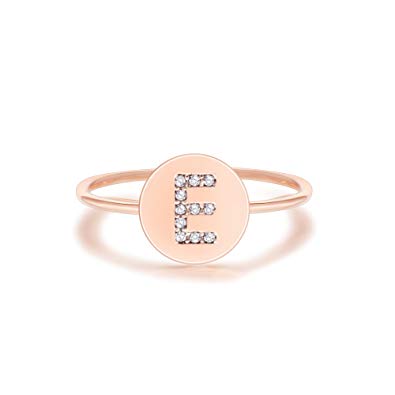 PAVOI 14K Rose Gold Plated Alphabet Disc Initial Ring Stackable Adjustable Size 5-9