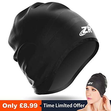 [2016 Update Version] Swimming Cap, ZIONOR Manatee C1 Premium Silicone Waterproof Non-toxic Elastic Swim Cap for Long Hair with Ear Pockets for Unisex Adult Men and Women