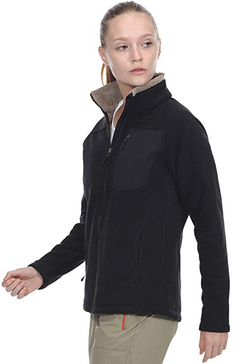 MIER Women's Heavy Fleece Jacket Full-Zip Soft Micro Fleece Outerwear with Detachable Hood, No-Pilling