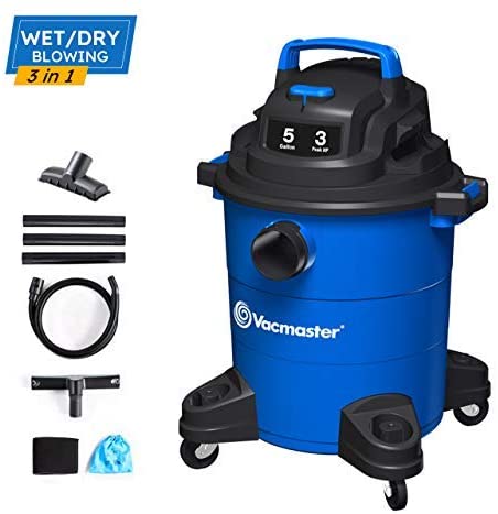 Vacmaster 3 Peak HP 5 Gallon Wet Dry Vacuum Cleaner Lightweight Powerful Suction Shop Vacs with Blower Function for Dog Hair,Garage,Car,Home & Workshop