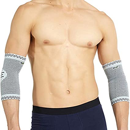 Neotech Care Elbow Support Sleeve (1 Pair) - Bamboo Fiber 3D Weaving Knitted Fabric - Elastic & Breathable - For Golf, Tennis, Sports - Right or Left Arm - Grey Color (Large Size)