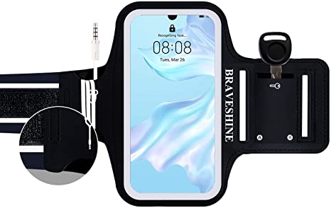 Fitness Running Armband Huawei for P20 Pro Running Phone Armband for Huawei P30/P20 Pro//P20 Lite, Sweatproof Sports Armband with Headphone Slot , Key&Card Holder for Yoga,Cycling,Jogging, Gym, Hiking