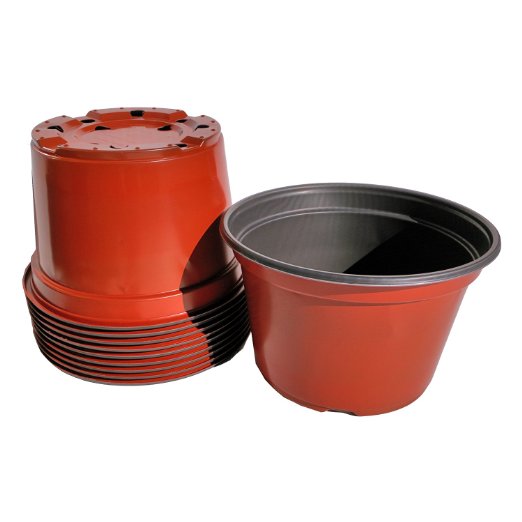 8 Inch Round Plastic Flower Pots Mum Pans (Terracotta Color) Durable, Reusable, Recyclable, Made in the USA (10 Pots)