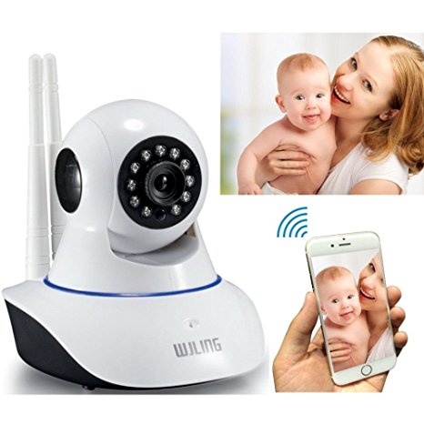 WJLING HD 720P Wireless IP Camera, Indoor IR Night Vision, Wifi P2P IP Network, Motion Detection Alarm, Security Camera, Baby Monitor, 2-way Intercom, Micro SD Recording, Watch from anywhere (White)
