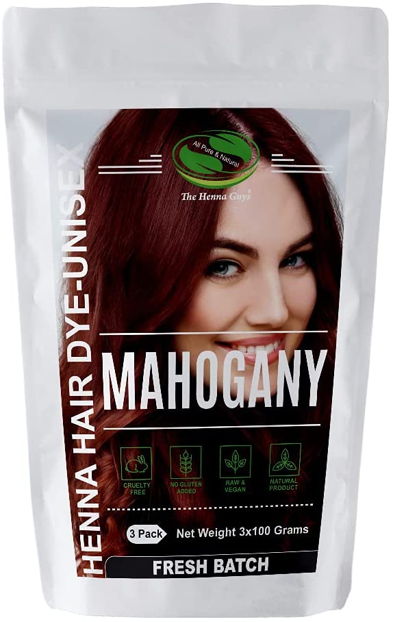 3 Packs of Mahogany Henna Hair & Beard Color/Dye 100 Grams - Chemicals Free Hair Color - The Henna Guys