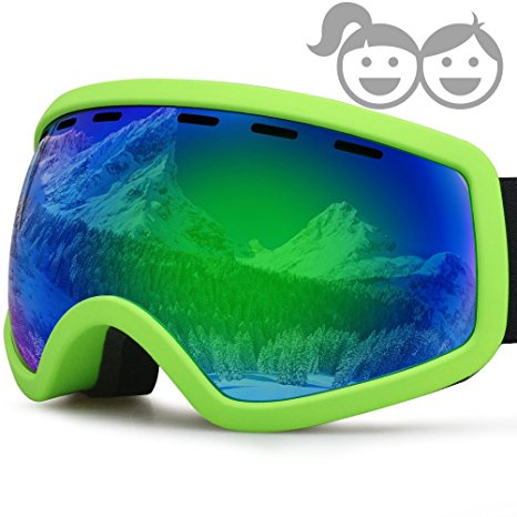 ZIONOR Lagopus Mini Kids Snowmobile Snowboard Skate Ski Goggles with 100% UV Protection Anti-fog Detachable Wide Angle Double Panoramic Lens for Youth