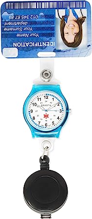 Dakota Clip On Water Resistant Retractable Badge Clip with Nurse Watch and ID Badge Holder (Blue, 27405)