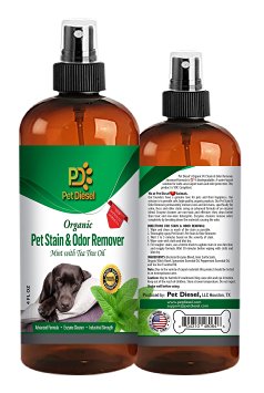 Pet Stain & Odor Remover Spray By Pet Diesel - Best Organic Enzyme Cleaner For Pet Odor Elimination & Dog, Cat Urine Stain Removal - Ideal For Wide Area Stains - With Citrus & Tea Tree Oils- 4 oz