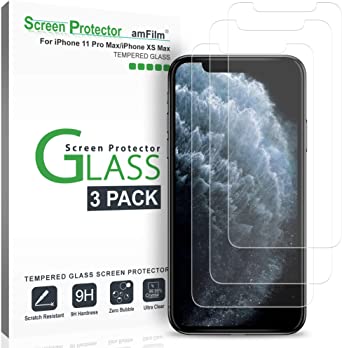 amFilm Screen Protector Glass for iPhone 11 Pro Max and iPhone Xs Max (3 Pack), Tempered Glass Screen Protector Film for Apple iPhone 11 Pro Max and 10S Max (6.5 Inches)