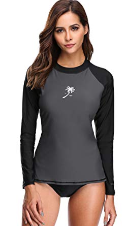 ATTRACO Womens Rash Vest Long Sleeve Swim Shirts UPF 50  Rash Guards Surf Swimsuit Tops