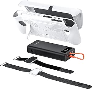 JSAUX ModCase for ROG Ally with 20000mAh Power Bank, Detachable Front Shell, Protective Case, Metal Bracket and Strap Compatible with ASUS ROG Ally Accessories Power Bank Set-White PC0109