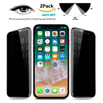 [2 Pack] Magicmoon iPhone X Privacy Screen Protector, Anti-Spy Tempered Glass Screen Guard for iPhone X - Keep Your Information Private, Protect Your Screen from Scratches