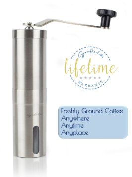 Handheld Manual Coffee Grinder Best for Consistency, Adjustable from Fine to Coarse, Small and Portable. Made of Stainless Steel with Hand Crank Conical Burr. Makes Ideal Gift