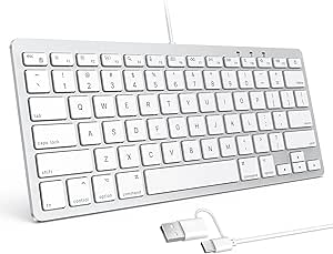 OMOTON Wired Keyboard for Mac with Dual Interface, Comfortable Typing Angle & Stable Connection, Compatible with MacBook, iMac, Mac Mini, PC-White