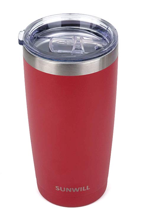 SUNWILL 20oz Tumbler with Lid, Stainless Steel Vacuum Insulated Double Wall Travel Tumbler, Durable Insulated Coffee Mug, Powder Coated Wine Red, Thermal Cup with Splash Proof Sliding Lid