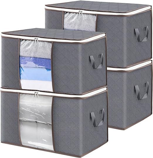 BoxLegend Cube Storage Organizer Transparent Window Clothes Storage Foldable Stackable Storage Bins Reinforced Handles Storage Basket Storage for Clothing Blanket 60L 4Pack