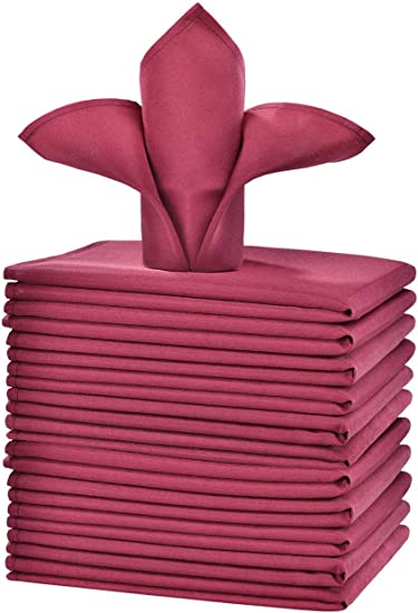 Cieltown Polyester Cloth Napkins 1-Dozen, Solid Washable Fabric Napkins Set of 12, Perfect for Weddings, Parties, Holiday Dinner (17 x 17-Inch, Burgundy)