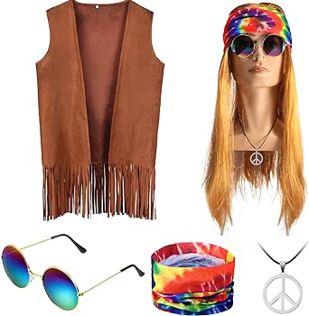 SATINIOR 60s 70s Men's Hippie Costume Fringe Suede Fabric Male Hippie Vest for Carnival Mardi Gras Cosplay Party