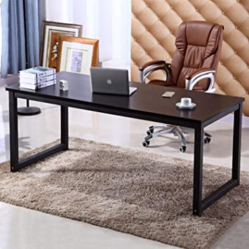 NSdirect 55" X-Large Computer Desk, Has Wide Workstation Tabletop for Writing,Games and Home Work,Modern Office Desk&Dining Table Made of The Finish Wood Board and Sturdy Steel Legs (55" Black)