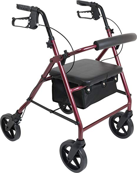 ProBasics 4 Wheel Medical Rolling Walker with Wheels, Seat, Backrest and Storage Pouch - Rollator Walker for Seniors- Durable Aluminum Frame Supports up to 300 lbs, 8-inch Wheels, Burgundy