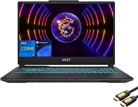 MSI Cyborg Gaming Laptop, 15.6'' 144hz IPS FHD Display, GeForce RTX 4060, Intel 10-Core i7-12650H, 32GB DDR5, 1TB PCIe SSD, Backlit KB, Wi-Fi 6, RJ45, Type-C, SPS HDMI 2.1 Cable, Win 11 Pro, Black