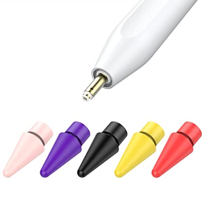 MoKo 5 Pack Replacement Tips for Apple Pencil 1st Gen & 2nd Gen, iPencil Nibs for iPad Pro Pencil,Stylus Pencil Tips iPencil Nibs Replacement Pen Like Nibs for iPad Pencil,Pink/Yellow/Black/Purple/Red