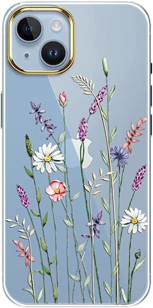 luolnh Compatible with iPhone 14 Case with Flowers,for Girly Women,Shockproof Clear Floral Pattern Hard Back Cover for iPhone 14 6.1 inch 2022 -Wildflower