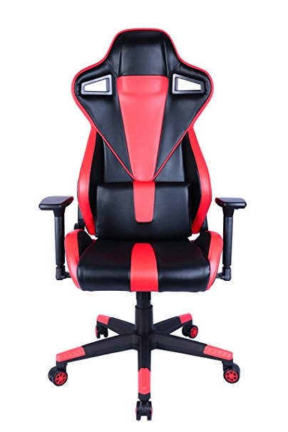KILLABEE Racing Style Gaming Chair - 180° Back Adjustment Ergonomic High Back E-Sports Executive Computer Desk Leather Office Chair with 3-D Arms and Detachable Lumbar Support (Red&Black)