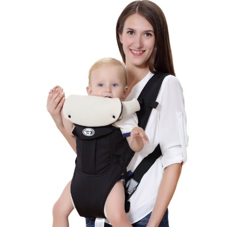 Langforth Baby Carrier Soft Breathable Front Backpack Carriers 5-in-1 Position Infant Sling Shoulder Carrier Toddler Carriers Black Best for 3.6-12kg(7.9-26.4lbs) ASTM F2236-14 Certification