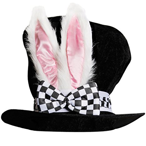 ADULTS DELUXE WONDERLAND RABBIT HAT WITH LARGE EARS AND ATTACHED BOW PERFECT FOR SCHOOL BOOK WEEK   WORLD BOOK DAY FANCY DRESS COSTUME ACCESSORY