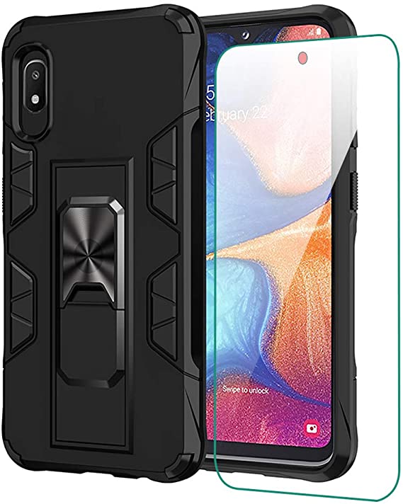 for Samsung Galaxy A10e Case A10E Phone Case with Screen Protector Dual Layer Soft Flexible TPU Hard Shell Military Grade Full-Body Rugged with Kickstand Car Mount Protective Cover Cases (Black)