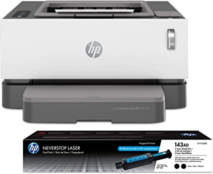 HP Neverstop Laser Printer 1001nw | Wireless Laser with Cartridge-Free Monochrome-Toner-Tank (5HG80A) with-Toner Reload-Kit 2-Pack