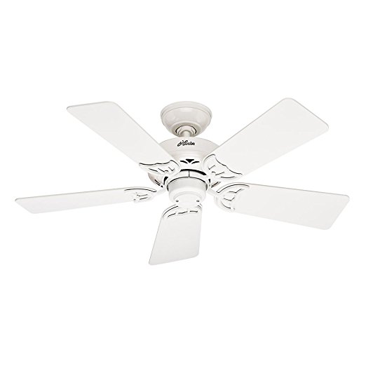 Hunter Fan Company 52065 Hudson 42-Inch Ceiling Fan with Five White/Light Oak Blades, White