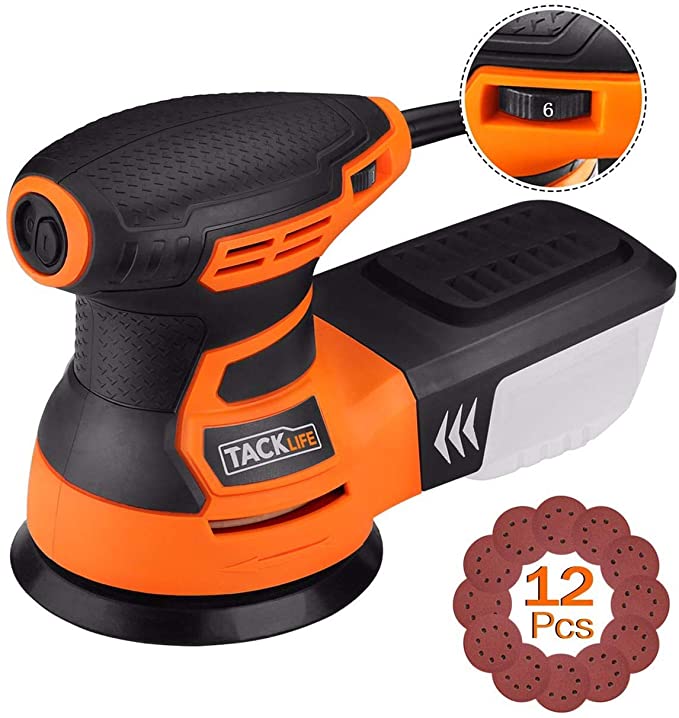 Orbital Sander 6 Variable Speed 350W 13000 RPM 125mm Sandpapers 3M Power Cord 12 Pcs Sandpapers, Efficient Dust Collector, Ideal for DIY, Sanding, Polishing Wood/TACKLIFE PRS01A