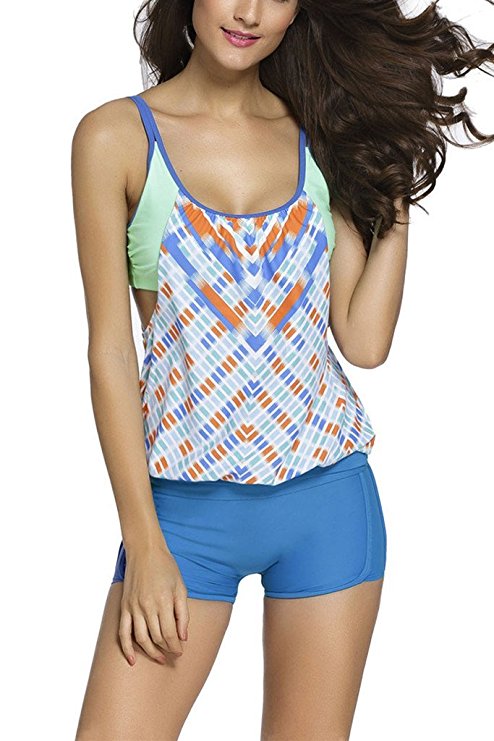 Dokotoo Womens Stripes Lined Up Double Up Tankini Top Sets Swimwear