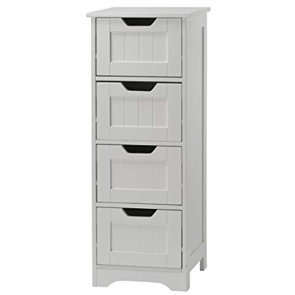 White Wooden Stylish Bathroom Chest of 4 Drawers Storage Space.