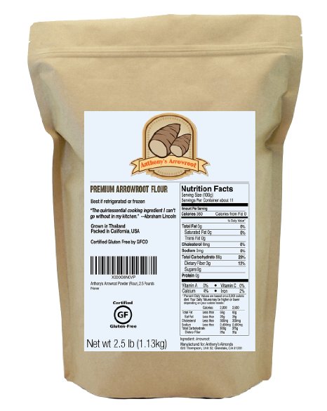 Anthonys Arrowroot Powder Flour 25 Pounds Certified Gluten-Free