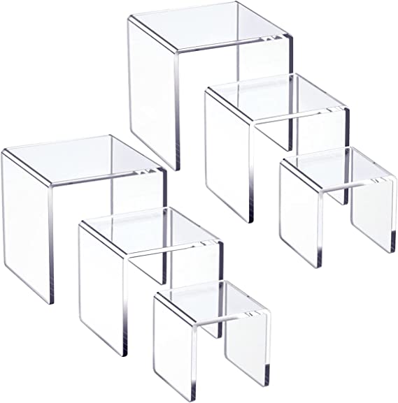 HIIMIEI Clear Acrylic Display Risers 2 Sets, 3-Tier Risers Stands Showcase for Amiibo Funko Pop Figures, Dessert, Jewelry-5"x6"x7"