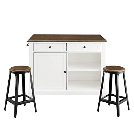 Dorel Living Kelsey Kitchen Island with 2 Stools, White