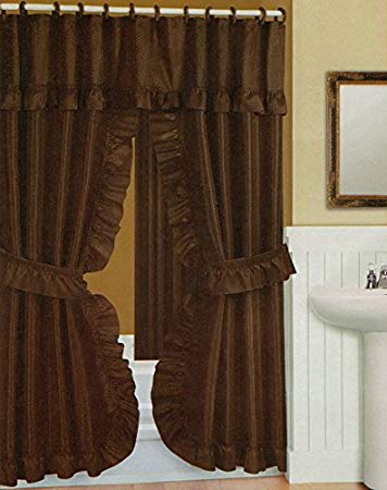 Better Home Double Swag Shower Curtain, Liner & Rings, Chocolate Brown, 70x72 Inches