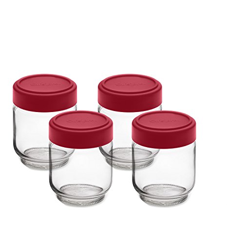 Cuisipro Leak-Proof Glass Jars (Set of 4), 6 oz, Glass/Red