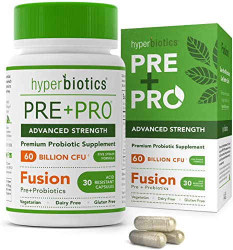 Hyperbiotics PRE-PRO Advanced Strength: Premium Prebiotic and Probiotic 60 Billion CFU Formulation -30 Capsules with 15x More Survivability