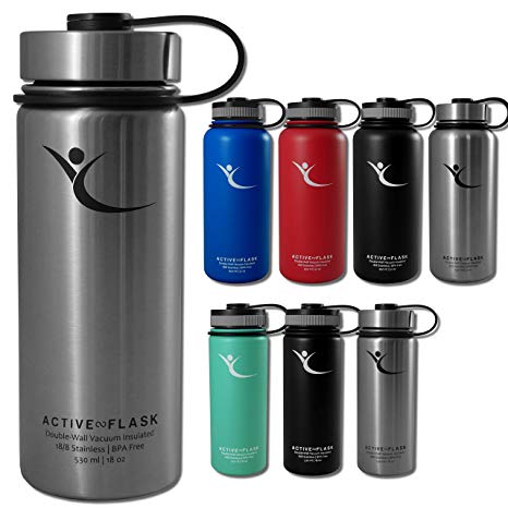 Water bottle ACTIVE FLASK   3 Drink Lids | BPA–free | 1 & 0,5 l | Stainless Steel, Vacuum Insulated Thermos Drinking Mug | For the Office, Sports, Gym, Camping, Workout | Hot & Cold | Coffee & Tea