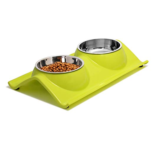 Double Dog Cat Bowls Premium Stainless Steel Pet Bowls No-Spill Resin Station Pet Food Water Feeder