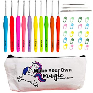 Crochet Hooks Set with Case and Accessories: Blunt Yarn Needles and Stitch Markers - Ergonomic Soft Grip, Non-Slip and Lightweight Handle Perfect for Arthritic Hands |Popular Sizes: B 2.25 mm ~ J 6 mm