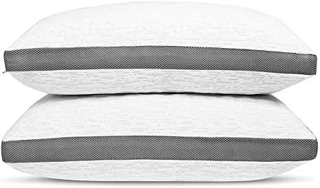 2 Pack Shredded Gel Memory Foam Pillow Silver Infused Bamboo Washable Cover Pillows for Sleeping Cooling Breathable Adjustable Pillow for Neck Support Side Stomach Back Sleeper (King)